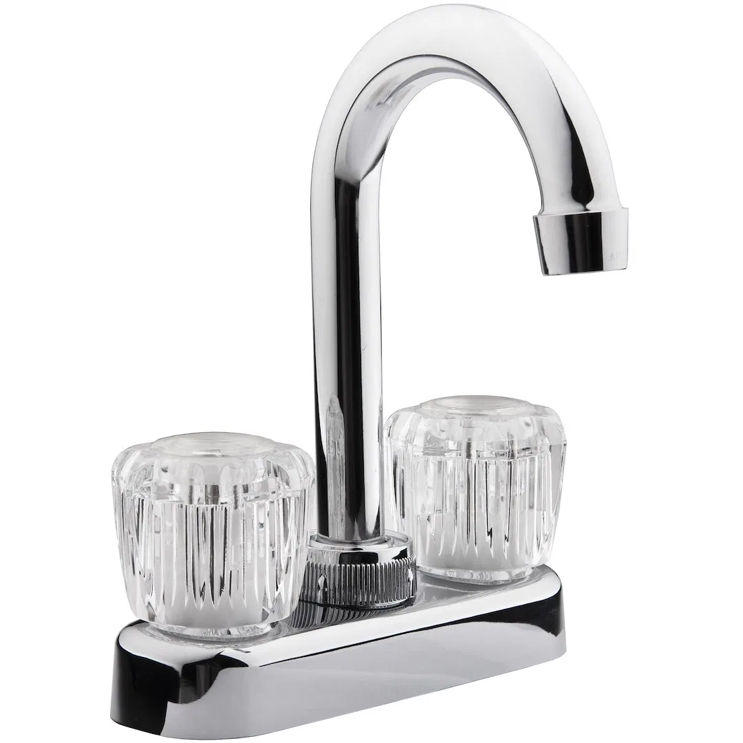 DF-PB150A-CP – DURA FAUCET Faucet, Used For Bar Single Piece 4 Inch Bar Deck Mount 6 Inch Hi-Arc Spout 2 Clear Crysta...